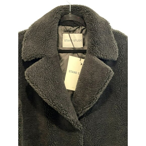 Stand Studio Black Teddy Thick Fleece Long Coat Jacket Size 44 US 12 NWT - Picture 4 of 7